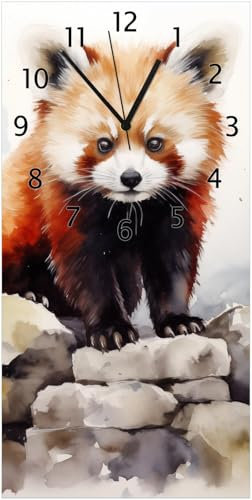 Wallario Design-Wanduhr Neugieriger Rotpanda aus Glas, Motiv-Uhr Größe 30 x 60 cm, Schwarze Zeiger