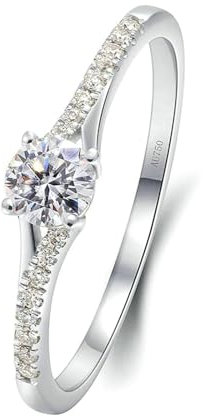Stfery Ring Weißgold Damen 750 Ring für Frauen 0.28ct Rund Geschaffener Diamant Ehering Damen Einzeln