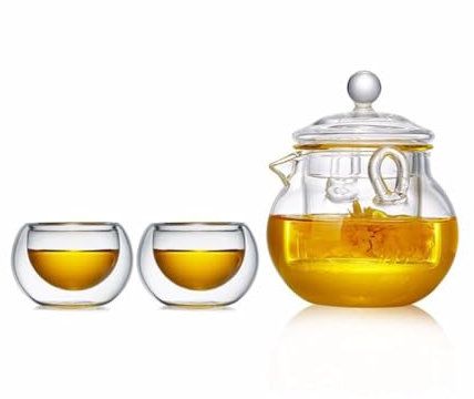 CTCOIJRN Bouilloire à thé Classique Maison Théière transparente Petite bouilloire à thé créative Récipient à thé en verre Récipient de fabrication avec couvercle Théière 280 ml/9,9 oz Facile à utilise