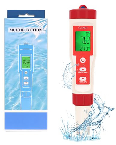 OBEST Misuratore Cloro e PH Piscina 5 in 1, phmetro ORP H2 Temperatura, Test durezza Acqua, Tester PH per Piscina con Display LCD, Misuratore PH Acqua Potabile, Spa o Laboratorio