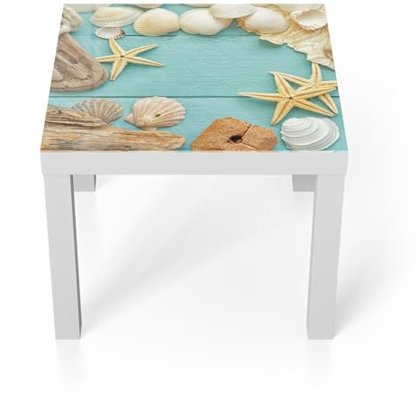DEQORI Glastisch | weiß klein 55x55 cm | Motiv Meeresmärchen | ausgefallener Beistelltisch aus Glas | Hochglanz Couchtisch fürs Wohnzimmer | moderner Couch Tisch mit Design