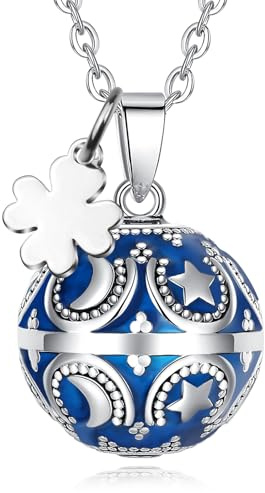 CELESTIA Collier Bola Grossesse Cuivre Bola de Grossesse Lune Etoile Trèfle Pendentif avec Chaîne 76~114 CM, Cadeau Femme Enceinte