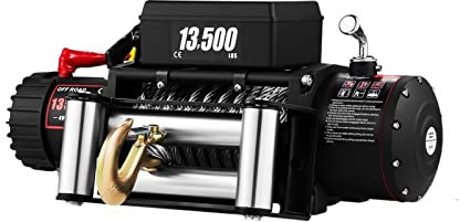 Verricello elettrico 13.500 libbre / 6123,5 kg 12 V, con fune da 24 m, verricello elettrico, paranchi elettrici con telecomando wireless (fune in acciaio for impieghi gravosi)(1500W)