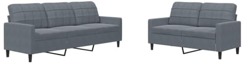 Willood 3 Sitzer + 2 Sitzer Sofa Sofagarnitur mit Kissen Dunkelgrau Samt
