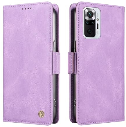 ILING Hülle für Xiaomi Redmi Note 10 Pro 4G Klapphülle, Ultra-dünn Haut PU Leder Brieftasche Retro Flip Schutzhülle Stoßfeste Handyhülle mit Ständer/Kartenfach/Magnetisch (Lila)