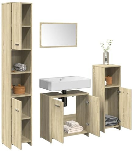 Lauuoeriau Furniture Item home 4-teiliges Badmöbel-Set Sonoma Eiche Holz-Möbel