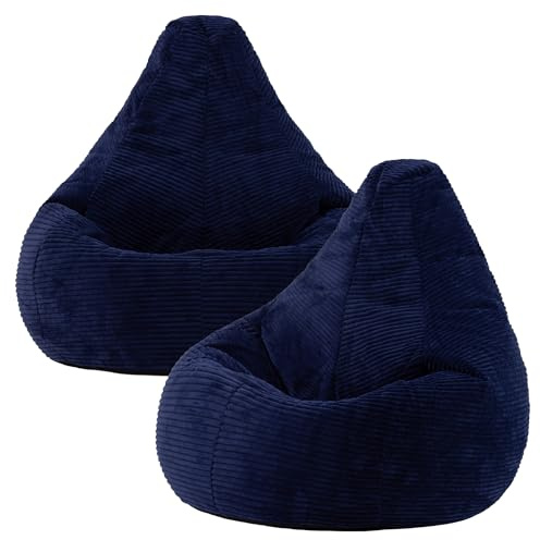 Icon Dalton Sitzsack Cord mit Füllung, 2er Pack, Blau | In Deutschland Hergestellt, Sitzsack Erwachsene, Weicher Cordstoff, Gaming Sitzsack für Wohnzimmer und Schlafzimmer