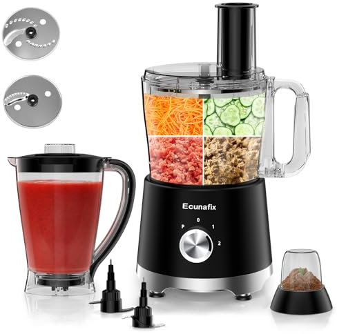 Procesador de Alimentos & Picadora Electrica 1500W 2,5L Robot de Cocina Multifunción con Licuadora de 2L y Molinillo de 200ML para Exprimidor de Cítricos, Helados, Moler, Picar y Rebanar