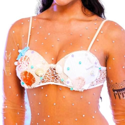 Evlry Seestern Muschel-BH-Top, weißes Sommer Strand Bikini-Top, Perlen Muschel Kostüm-Top für Damen