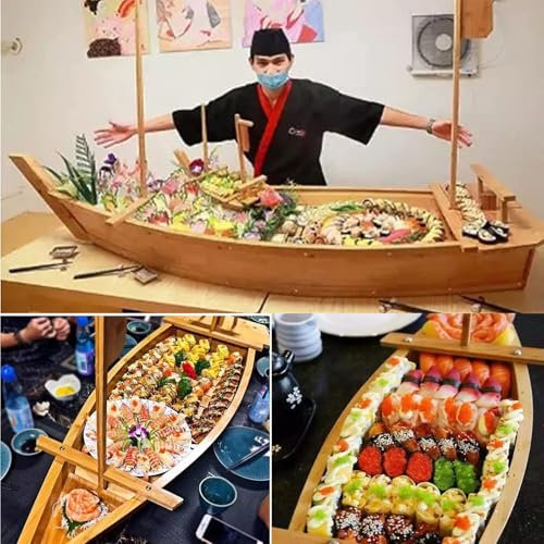SAYEYBU Bateau À Sushi, Plateau De Service en Bois, Grande Assiette À Sushi pour Fête De Fruits De Mer, Idées pour Restaurant De Sushi Ou Maison, pour Restaurant, Maison,Bamboo,70 * 24cm