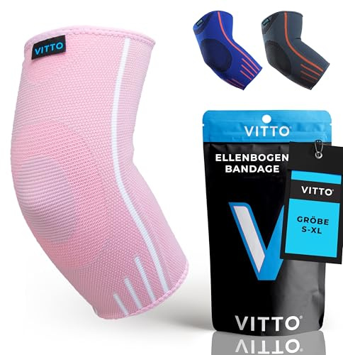VITTO Armbågsstöd – armbågsstöd – kompressionsarmhylsa för tendonit – artrit – bäst för tennisarmbåge – golfare armbåge – tyngdlyftning (M, rosa)