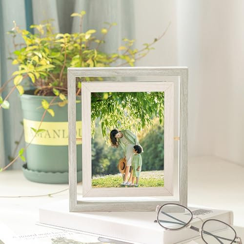 AMDXD Fotorahmen, Tischplatte Picture Frame Horizontal & Vertikal, Rechteck Posterrahmen MDF Holzbilderrahmen, Grau Blau, Fotogröße 10x15 cm