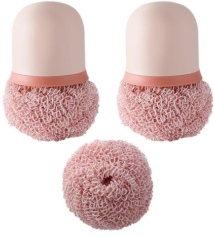 Cleaning Brushes, 3Pcs Stainless Steel Scouring Balls with Replaceable Brush Head, Steel Wool Cleaning Ball for Pots, Pans, Dishwashing & Kitchen Cleaning Tools Accessories