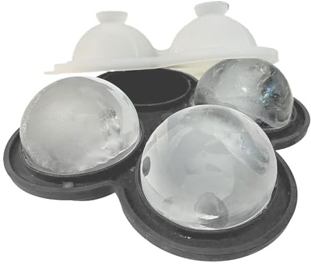Kustimantu Stampo a forma di palla di ghiaccio – Pietre refrigeranti | 4 stampi a sfera in silicone per accessori da cucina con facile estrazione per whisky cocktail e bevande