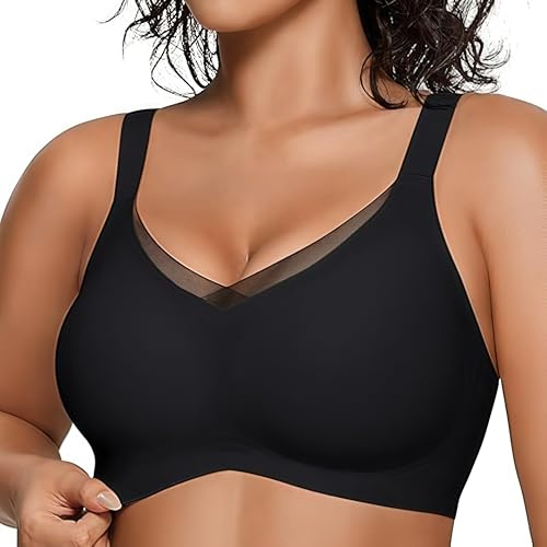 Curlady Bras for Women, Women's Push Up Bra, Wireless Bras for Women UK, Non Wired Support Seamless Jelly Bra, Soft Comfort T-Shirt V Mesh No Underwire Plus Size Full Coverage Sleep Bralettes