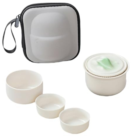 HUMOCHUSON Juego De Té De Cerámica Portátil Que Incluye 1 Tetera Y 3 Tazas, Se Puede Usar Para Acampar Al Aire Libre, Textura Esmerilada, Blanco, Tamaño Pequeño.