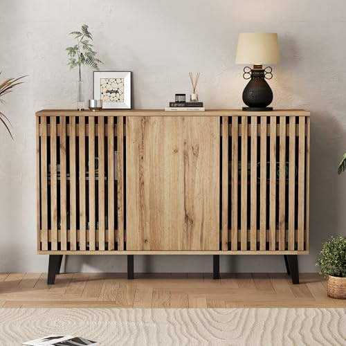 YuQozii 150 x 40 x 95 cm armario lateral, mesa auxiliar para sala de estar, aparador, armario ancho de 3 puertas, 6 estantes divididos. Adecuado para sala de estar, dormitorio, oficina