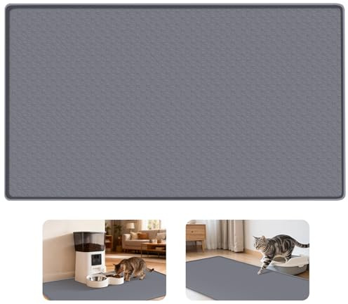 Bartuke Extra große Katzenfuttermatte, 130x65cm Silikon-Futtermatte für Haustiere mit erhöhtem Rand und Struktur, Platzdeckchen für Futter- und Wassernäpfe, rutschfest, leicht zu reinigen (Dunkelgrau)