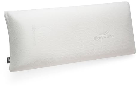 FUSIONHOME - Almohada Viscoelástica Aloe Vera 90 cm - Núcleo 100% Viscoelástico - Máximo Confort Memory Foam, Ergonómica y Termorregulable - Funda Desenfundable y Lavable con Cremallera