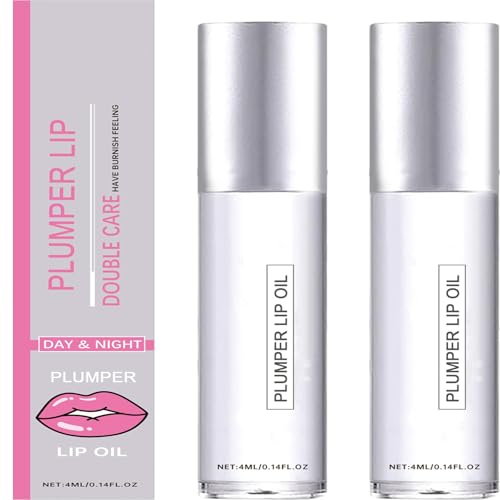 Hyaluronsäure Lip Plumper Gloss, Volumizing & Moisturizing Lip Serum Oil mit Jojobaöl, klarer Hochglanz, verbessert stumpfe, reduziert feine Linien, Hydratation für ein volleres Aussehen (2 Stück)