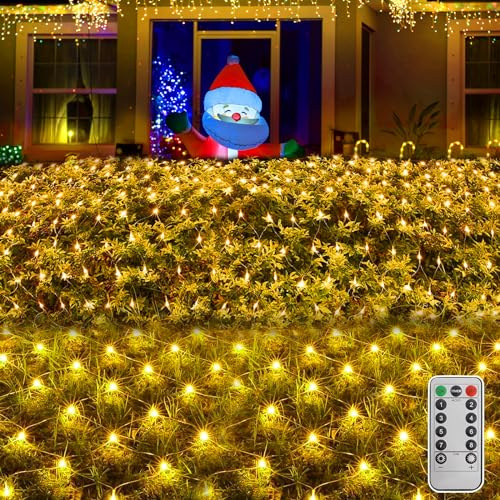 TEWWCEO Guirlande Lumineuses Filet, 3 x 2m 200 LED Filet Lumineux Extérieure, IP44 Etanche, avec Prise et Télécommande, 8 Modes Dimmable, pour Noël, Jardin, Mariage Intérieur Décoration, Blanc Chaud