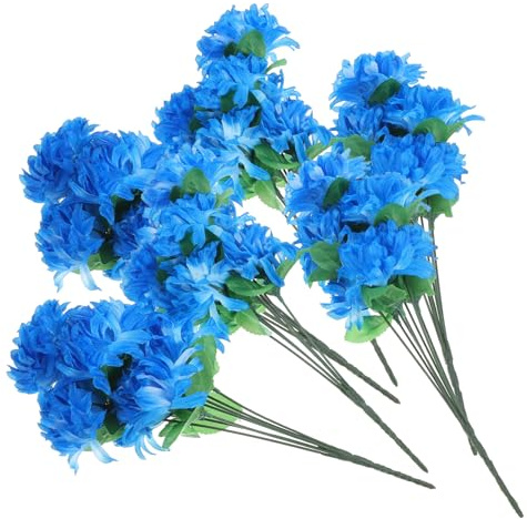 Künstlicher Chrysanthemenstrauß 6 Stück-bündel aus Seide und Kunststoff | Blau, Realistische Optik, für Friedhof und Grabstätte, Langlebig und Dauerhaft