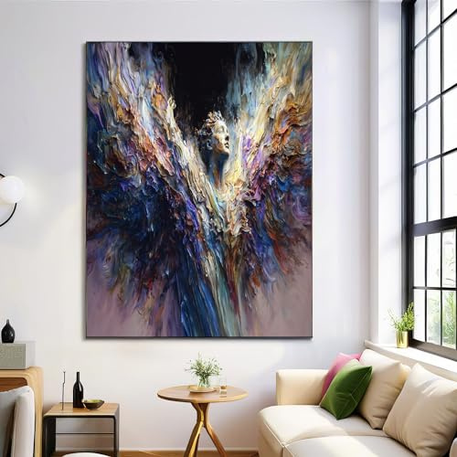 ZISTRCBAO Ölgemälde Engel Leinwand Wandkunst, Vintage-Eleganz Leinwandbilder, Lila Leinwandkunst Für Bad Schlafzimmer Wohnzimmer Büro Zuhause Wanddekoration Ungerahmt, 80×120 cm