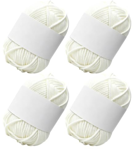 4 Rolls Milk-Cotton Blend Yarn Acrylic Knitting Wool Soft Knitted Yarns Crochet Supplies for Handcrafts Blankets Scarves(White)