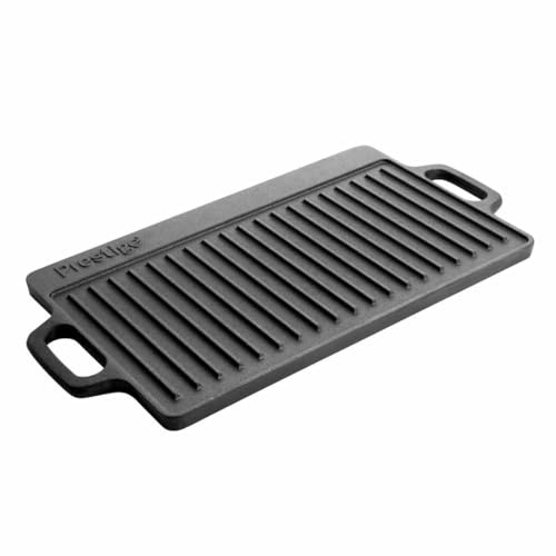 Prestige Cast Iron Double Sided Griddle Pan – Flat and Raised Sides, Pre-Seasoned, Non-Toxic, Induction & Oven Safe, Easy Clean, Black