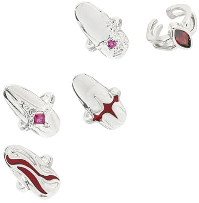 WEKADRIN Juego de Anillos para Uñas Rojos, Decoración de Anillo de Dedo, Tamaño Ajustable, Aleación Cómoda, para Mujer, Estilo Moderno, Uso Diario, Accesorio de Joyería Única