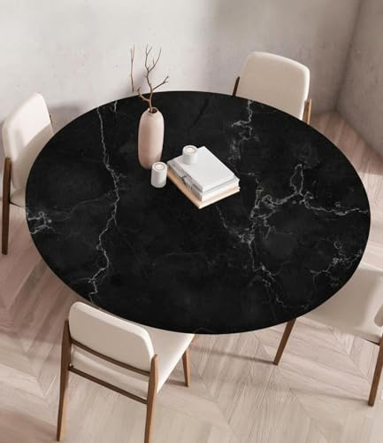 Highdi Mantel Antimanchas Redondo 60 cm, Ajustable Mármol Manteles de Mesa Impermeables Efecto Loto, Exterior Manteles para Jardín Restaurante, Ideal para 50cm-55cm