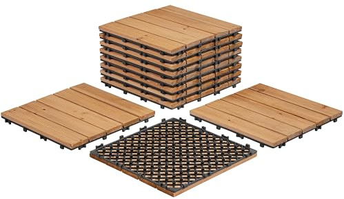 Yaheetech 30x30 cm Holzfliesen 11 Stück-1m² Terrassenfliese Balkonfliesen klicksystem Wetterfest Bodenbelag Stecksystem Fliesen Holz für Terrasse Balkon Natural Wood