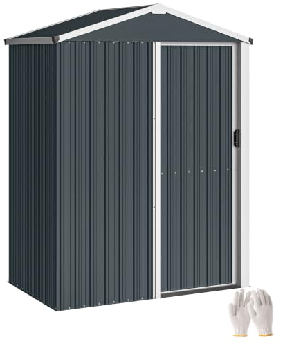 Outsunny Abri de Jardin en Métal avec Toit Pointu 136x87x176 cm Gris Foncé | Porte Coulissante Verrouillable, Gants, Cabanon de Jardin Extérieure, Rangement Outils, Acier Galvanisé
