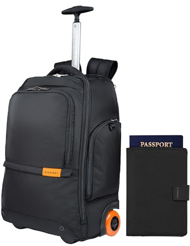 Everki Wheeled Laptop Rucksack & RFID Reisepasshülle – 15,6” Laptop Rollrucksack für Männer & Frauen, Handgepäck-Reiserucksack mit austauschbaren Rädern, RFID Reisepasshalter für Reisen