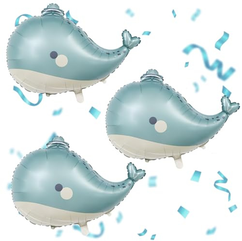 3x Folienballon Wal Groß, Wal Deko Luftballons Blau Meerestiere