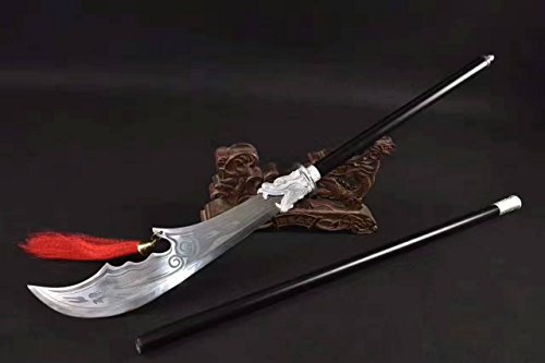 Guan Dao Chinese Martial Arts Sword - Handmade Decorative Art, High Carbon Steel Non-Sharp Blade, Black Rod for Display & Training