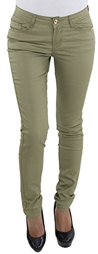 Sotala Damen Kunstlederhose Bikerhose Röhrenhose Skinny Leder Look Slim Fit Lederimitat Khaki J2025-04 XS/34