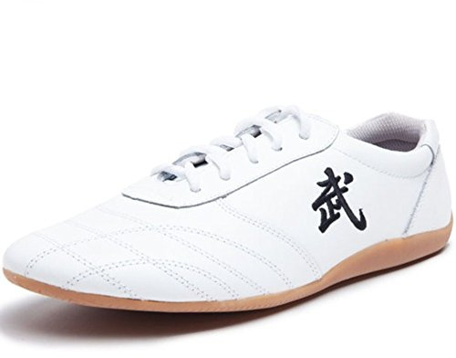 Leather Tai Chi Shoes Martial Arts Kung fu Shoes Chi Kung Shoes Martial Arts Boxing Shoes (White, US9.5 // EUR 44 // Foot Length 27CM)