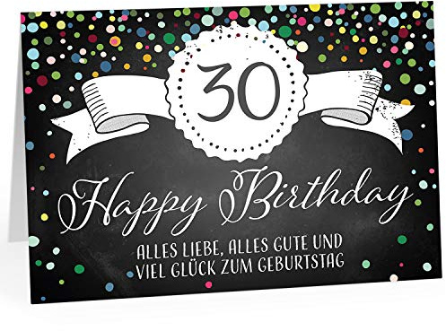 XXL Geburtstagskarte (A4) | Tafel Look Konfetti | mit Umschlag | Glückwunsch zum 30. Geburtstag | edle und hochwertige Klappkarte | Grußkarte | Maxikarte extra groß