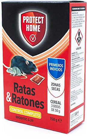 Protect Home Raticida en Cereal de Alta eficacia y Poder de atracción para Zonas secas, Ratas y Ratones, 150gr, Rojo, 150 G