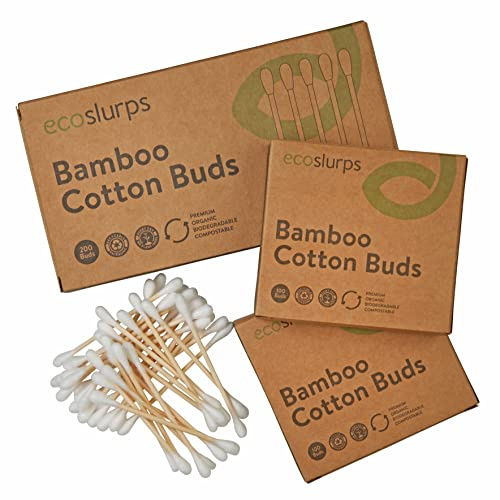 EcoSlurps 200 Bambus Baumwollknospen | Mit Verkauf gepflanzter Baum | Biologisch abbaubar, kompostierbar und kunststofffrei Umweltfreundliche Wattestäbchen (200, weiß)