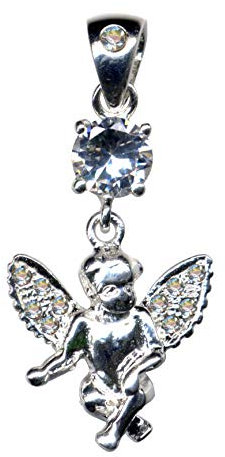 Kedjans hänge ängel/äkta silver 925 med zirkonia/jugendstil design/stenfärg: klar vit exklusiv extravagant/onlinebutik smycke/51047, Sterlingsilver 925, zirkonstenar, zirkoniumkristall strass