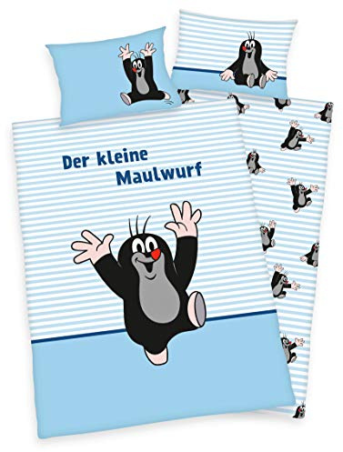 Herding Der kleine Maulwurf Bettwäsche 40x60 + 100x135cm 100% Baumwolle mit Reißverschluss