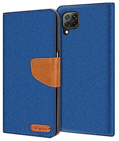 Verco Coque pour P40 Lite, Étui Portefeuille Compatible avec Huawei P40 Lite Case Textures de Fibre Housse de Protection, Bleu