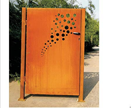 Edelrost Gartentor mit Glasdekoinkl. Pfosten aus Metall Rost Handarbeit inkl.Türschloss (032105-1: L101*B12.5*H150cm)