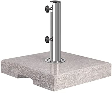 Sekey Granit Sonnenschirmständer mit Edelstahlrohr, Hochwertiger Sockel, für Schirmstöcke bis 22-38 mm, Balkonschirmständer 25KG Quadratisch Grau
