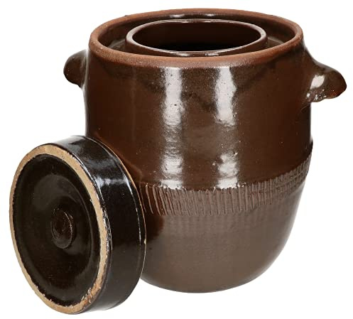 KOTARBAU® Keramik Gärtopf 40L Gurkentopf mit Deckel Steinzeug Sauerkrauttopf Keramiktopf Steinguttopf Einmachtopf Steingut Steinzeuggefäß Tontopf Braun