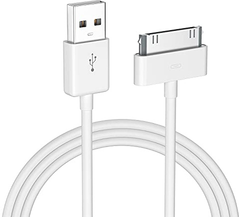 EnergyCell Cable de Datos 30-Pin USB Carga Compatible con iPhone 4, iPad 1/2/3 y iPod Carga Rápida, Ligero y Portátil-Blanco