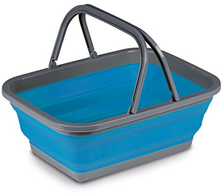 Faltbarer Schüssel mit Tragehenkel - rechteckig - 10 Liter - 38x29x15 cm - gefaltet 5 cm hoch - blau - Waschschüssel Spülschüssel Wasserschüssel - Kunststoff Spüle