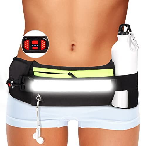 EGUKU Running Light, 1000Lumens Running Belt Running Gear with 230°Rechargeable Night Running Light for Phone Waist Bag Light with Water Bottle Holder Slim Running Belt for Runners Jogging Walking
